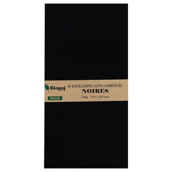 ENVELOPPES 110X220mm NOIRES AUTO ADHSEIVES - PAQUET DE 50