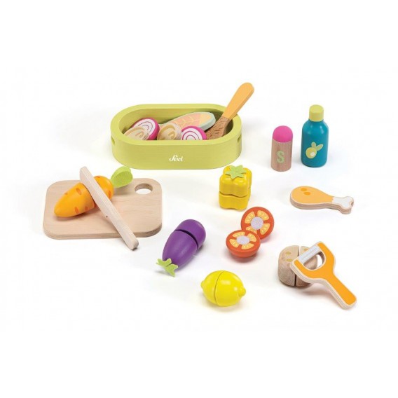 SET 25 PIECES EN BOIS ALIMENTS DIETETIQUES ET ACCESSOIRES