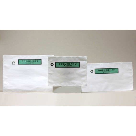 100 POCHETTES RECYCLABLE DOCUMENT CI-INCLUS 120X228mm