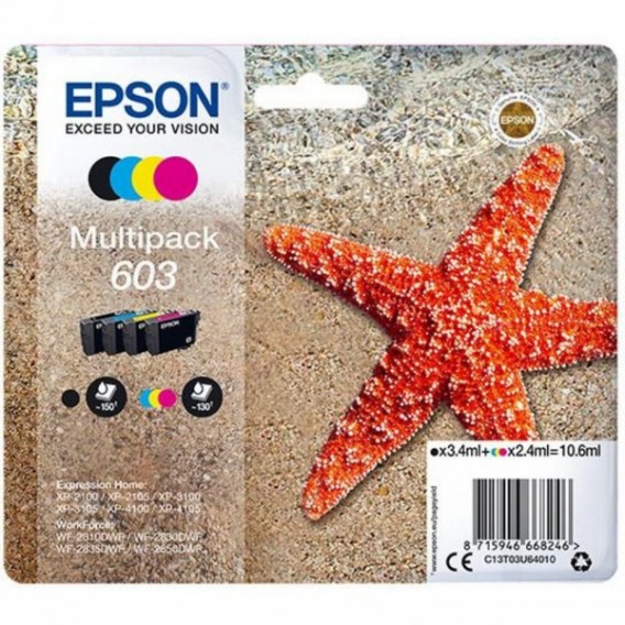 MULTIPACK EPSON JET D'ENCRE 603 ETOILE DE MER 4 COULEURS C13T03U64010