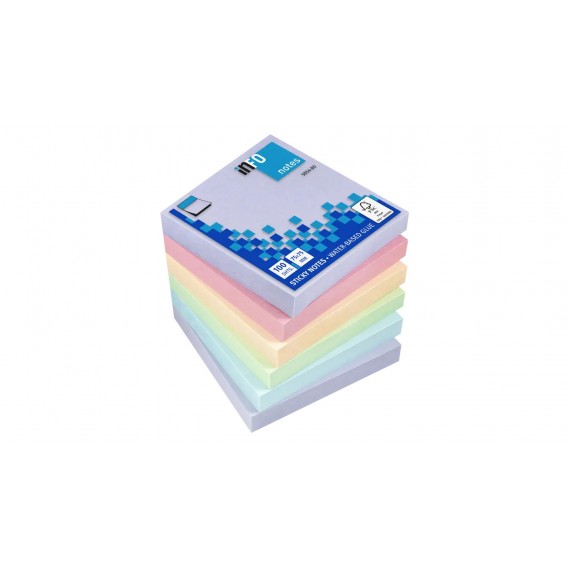 BLOC TYPE POST IT 75X75mm PASTEL ASSORTIS - PAQUET DE 6