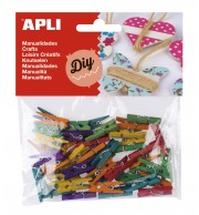 MINI PINCES A LINGE  BOIS COUL ASS 25X3MM - SACHET DE 45