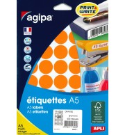 ETIQUETTES AUTOCOLLANTES DIAM 24mm ORANGES - PAQUET DE 400