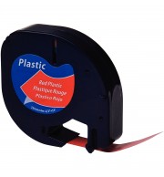 RUBAN TITREUSE LETRATAG 12mm NOIR/PLASTIQUE ROUGE