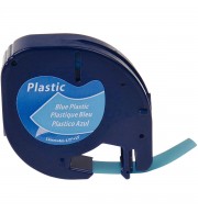 RUBAN TITREUSE LETRATAG 12mm NOIR/PLASTIQUE BLEU