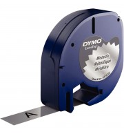 RUBAN TITREUSE LETRATAG 12mm NOIR/PLASTIQUE METALLISE ARGENT