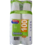 SACHET DE 100 GOBELETS 20cl BLANCS EN POLYPRO REUTILISABLES