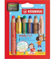 CRAYONS WOODY STABILLO ETUI DE 6+TAILLE CRAYON