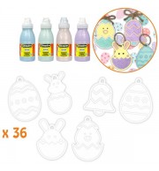 Lot créatif Pâques 36 suspensions en carton à décorer + 4 flacons de peinture pailletée Pastel