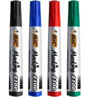 POCHETTE DE 4 MARQUEURS PERMANENTS POINTE BISEAU BIC 2300