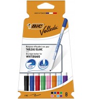 FEUTRES  EFFACABLES  A SEC BIC VELLEDA 1721 FINS - POCHETTE DE 8 ASSORTIS