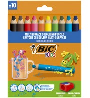CRAYONS COUL. BIC MULTISURF. GROS MODULE + 1 TAILLE-CRAYON - ETUI 10