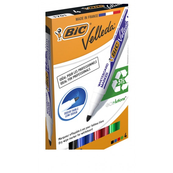 MARQUEURS EFFACABLES A SEC BIC 1704 - POINTE OGIVE - POCHETTE DE 4
