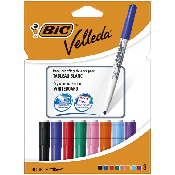 FEUTRES EFFACABLES A SEC BIC JUNIOR 1741 - POCH DE 8 ASSORTIS
