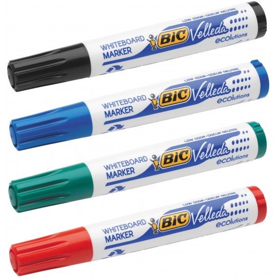 MARQUEURS EFFACABLES A SEC BIC 1754 BISEAU - POCHETTE DE 4 ASSORTIS