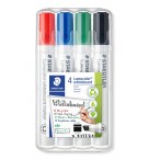 MARQUEURS EFFACABLES A SEC STAEDTLER 351 POINTE BISEAU - 4 ASSORTIS