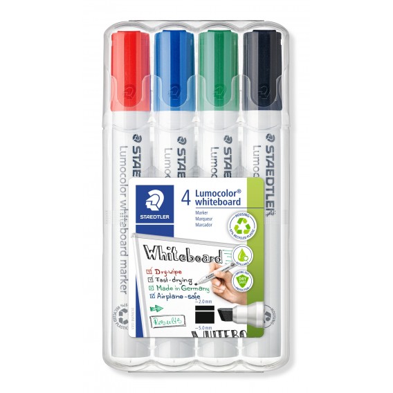 MARQUEURS EFFACABLES A SEC STAEDTLER 351 POINTE BISEAU - 4 ASSORTIS