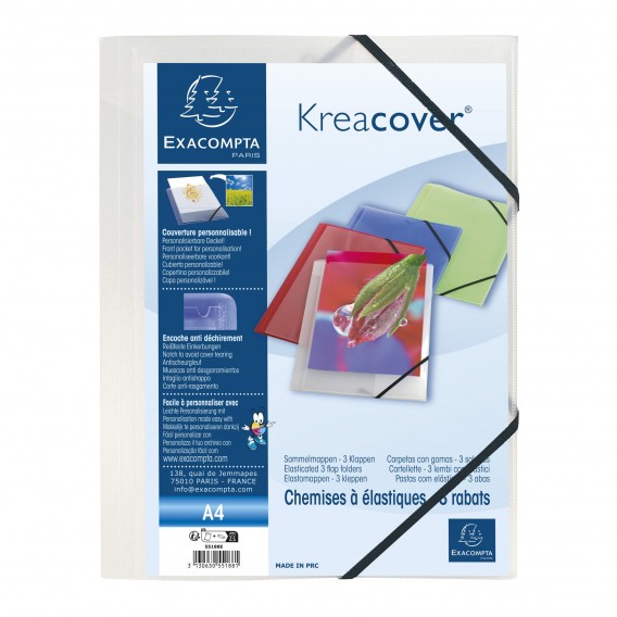 Chemise à élastiques 3 rabats polypropylène translucide Krea Cover - A4 Incolore