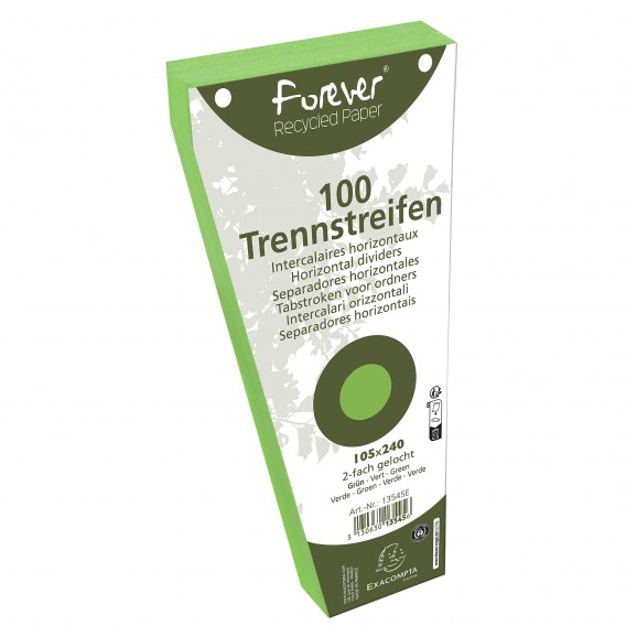 Paquet 100 fiches intercalaires trapézoïdales unies perforées Forever - 105x240mm Vert