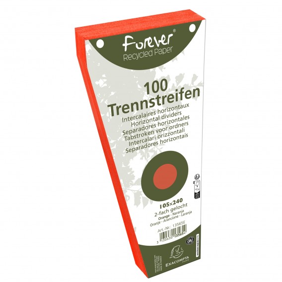 Paquet 100 fiches intercalaires trapézoïdales unies perforées Forever - 105x240mm Orange