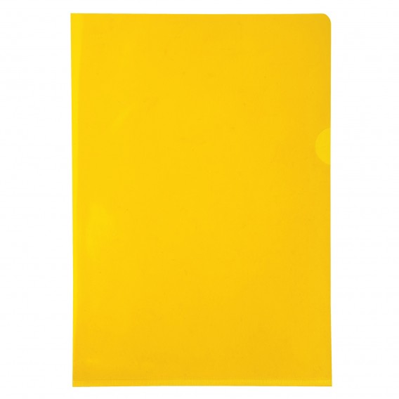 Etui carton de 100 pochettes coin PVC lisse haute résistance 13/100e - A4 Jaune