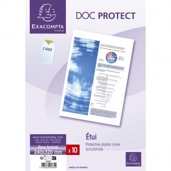 Sachet de 10 étuis de protection simples PVC lisse 20/100e - A4 maxi Cristal