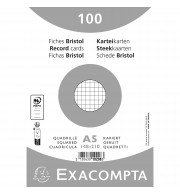 Paquet 100 fiches sous film - bristol quadrillé 5x5 non perforé 148x210mm Blanc