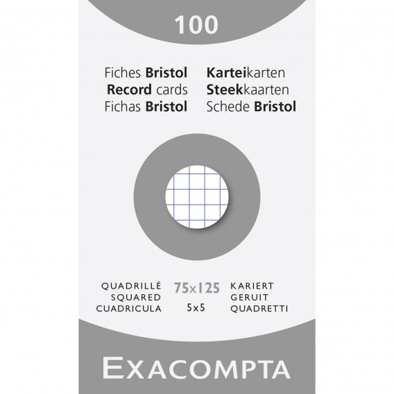 Étui de 100 fiches - bristol quadrillé 5x5 non perforé 75x125mm Blanc