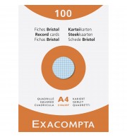 Étui de 100 fiches - bristol quadrillé 5x5 non perforé 210x297mm Couleurs assorties