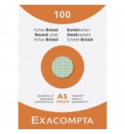 Étui de 100 fiches - bristol quadrillé 5x5 non perforé 148x210mm Couleurs assorties