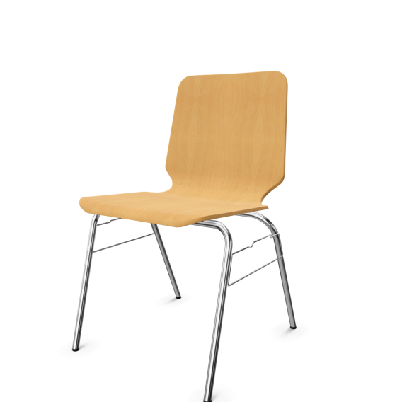 CHAISE COQUE BOIS PIETEMENT CHROME