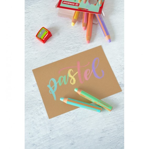 CRAYONS WOODY COUL. PASTEL STABILLO ETUI DE 6 +TAILLE CRAYON