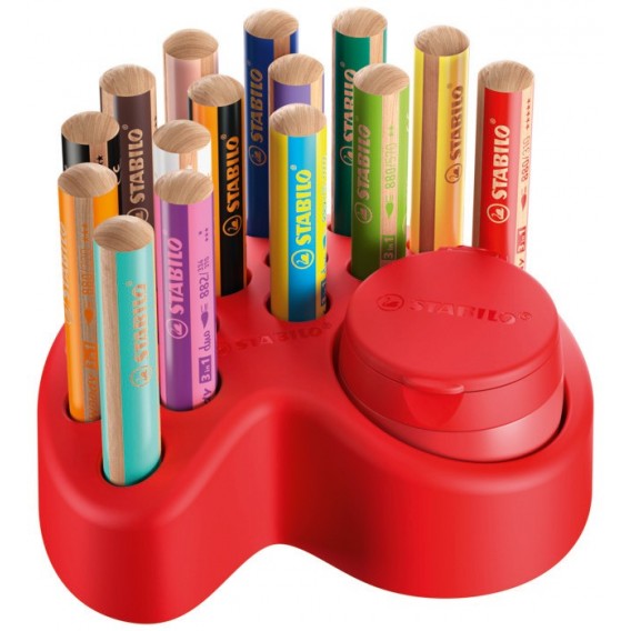 SET 15 STABILO WOODY 3 EN 1 + 1 TAILLE-CRAYON + 1 SUPPORT RANGEMENT