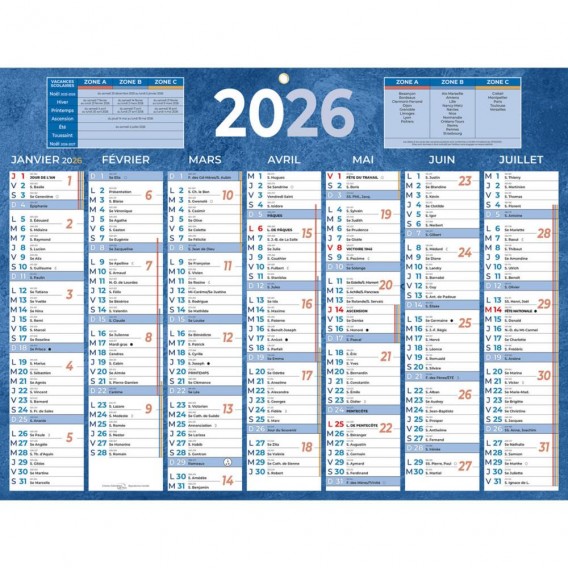 PLAQUE CALENDRIER 7 MOIS / FACE 32X42 CM