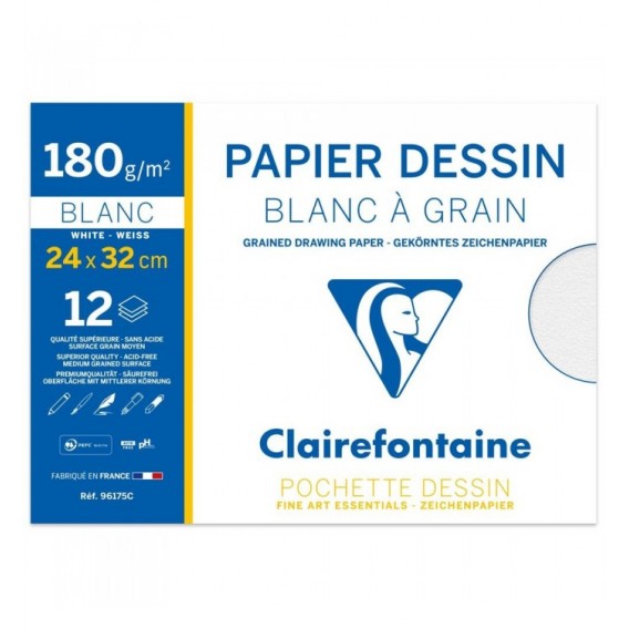 PAPIER DESSIN BLANC A GRAIN 240X320 180G/POCH12F