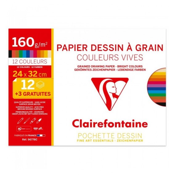 PAPIER DESSIN COUL VIVES ASS 240X320 160G / POCH 12F