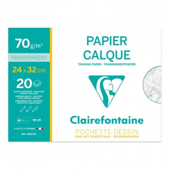 20 feuilles papier calque 24 x 32 cm  75g A4+ Clairefontaine 96872C