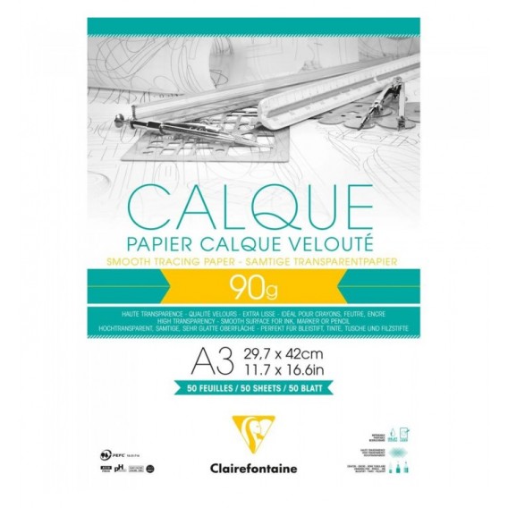 Bloc collé 50 feuilles Papier Calque A3 hautement transparent Clairefontaine 97134C
