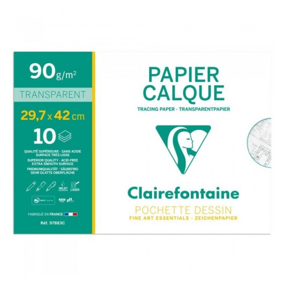 Pochette 10 feuilles papier à dessin calque A3 90G 97883C Clairefontaine