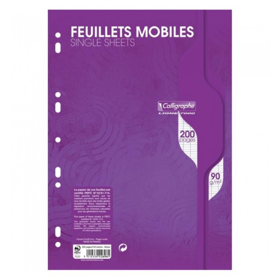FEUILLETS MOBILES 90G SEYES 21X29.7cm - PAQUET DE 100F (200P)
