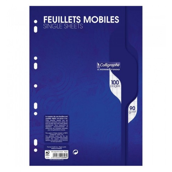 50 feuillets A4 mobiles perforés (100 pages) séyès 90g blanc Calligraphe