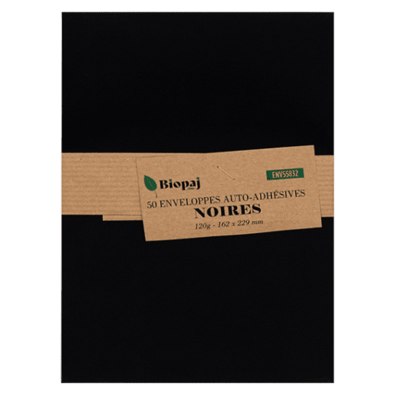 ENVELOPPES 162X229mm NOIRES AUTO ADHESIVES 120G - PAQUET DE 50