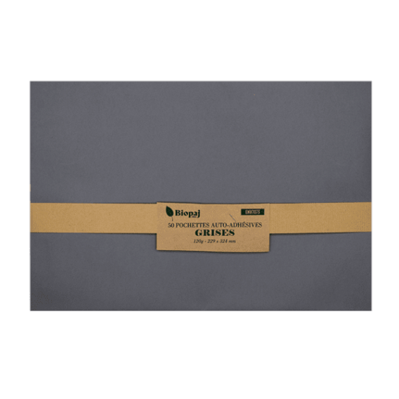 POCHETTES 229X324mm GRIS ACIER AUTO ADHESIVES 120G - PAQUET DE 50