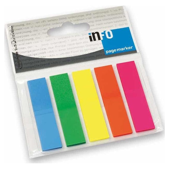Pack de 5 Marque-pages 12 x 50 mm 5 couleurs Global Notes