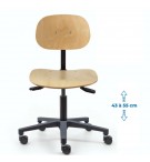 Siège d'atelier BAKA assise bois Asynchrone Verin bas Roulette Charge