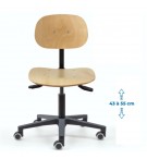 Siège d'atelier BAKA assise bois Asynchrone Verin bas Roulette sol dur