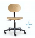 Siège d'atelier BAKA assise bois Fixe Verin bas Roulette blocage de charge