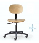 Siège d'atelier BAKA assise bois fixe Verin bas Roulettes sol dur