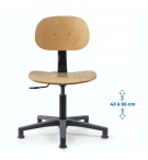 Siège d'atelier BAKA assise bois Contact permament Verin bas Patin