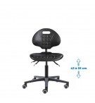 Siege d'atelier Tulipe Asynchrone Verin bas roulettes sol dur